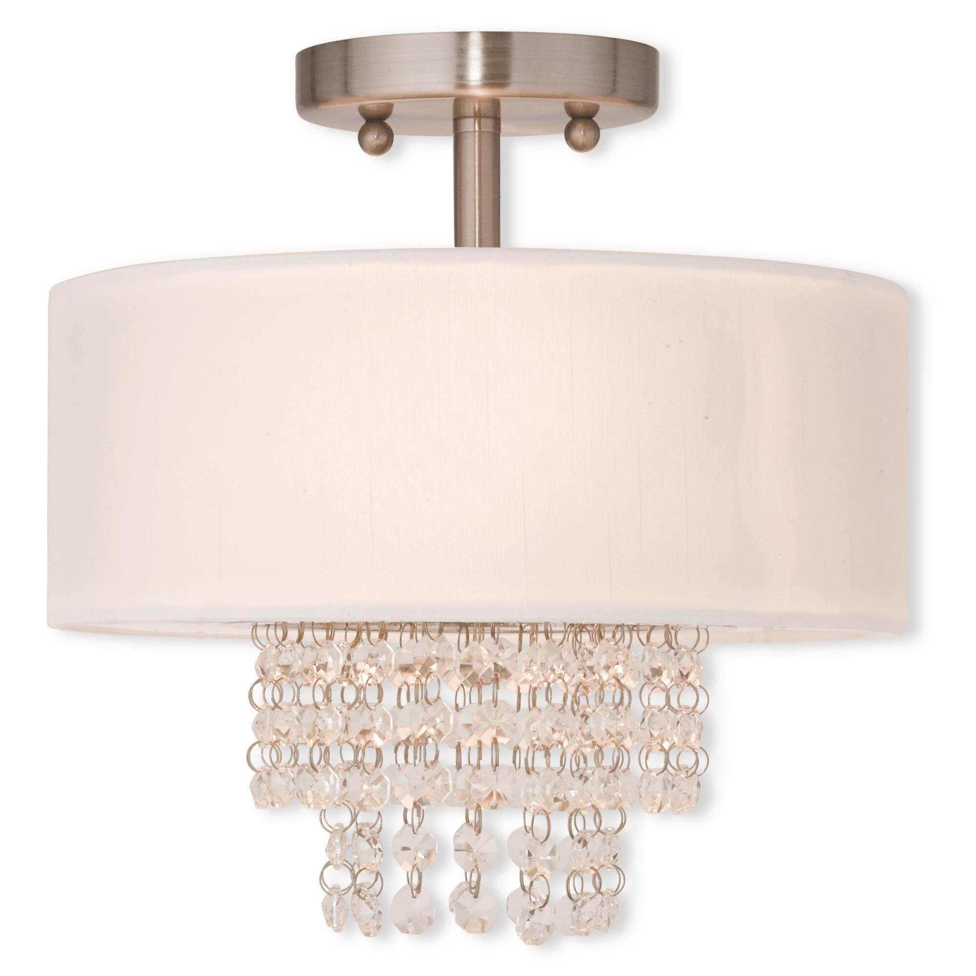 Shown in Brushed Nickel finish and Clear crystal and Off-White Sheer Organza shade